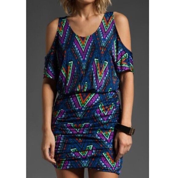 Mara Hoffman Dress M NWT Blouson Cold Shoulder Teepee Silk Printed Cocktail - Picture 1 of 9